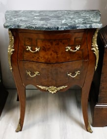 French Louis XV Style Bombe Commode with Bowed Front Green Marble