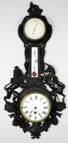 Cast Iron Wall Hanging Barometer, Thermometer, and Clock