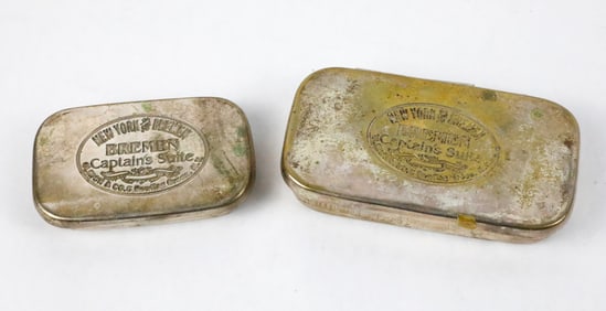 Two New York & Bremen Captain's Suite Silver Tone Tobacco Tins