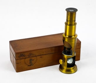 Brass Field or Pocket Microscope in Fitted Wood Box