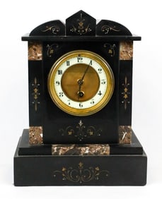 French Lady Frères Victorian Marble and Slate Mantel Clock
