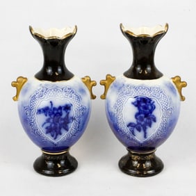 Flow Blue Vase Pair