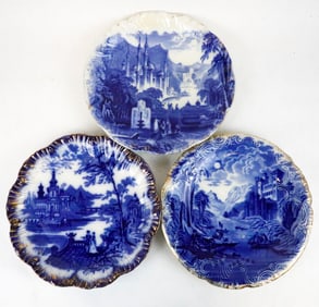 Three Landscape Flow Blue Plates