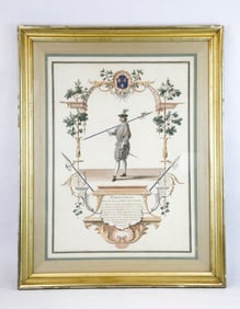 Framed French Hand-Colored Engraving
