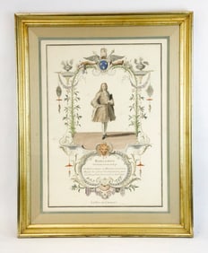 Framed French Hand-Colored Engraving