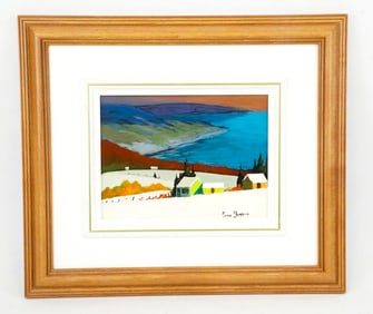 Modern Winter Village Oil Painting on Board