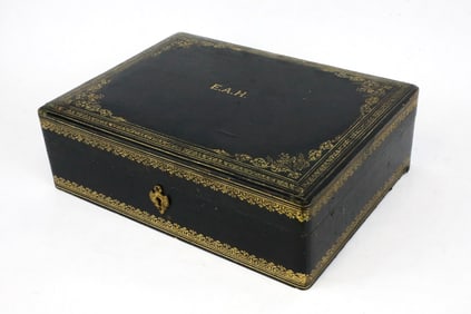 Antique Ebonized Leather Stationary Box