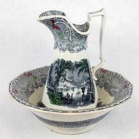 English Ironstone Pitcher and Bowl circa 1850
