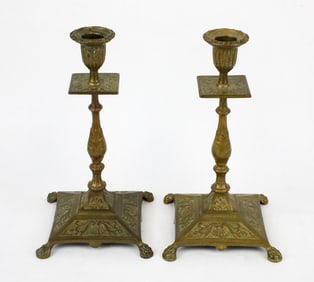 Pair of Claw Footed French Bougeoir Candlesticks