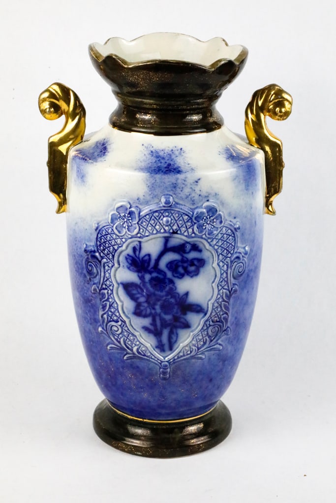Flow Blue and Gilt Embossed Parlor Vase (1 of 7)