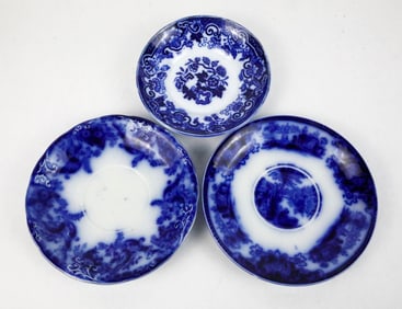 Set of Three Flow Blue Saucers