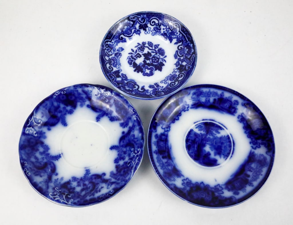 Set of Three Flow Blue Saucers (1 of 6)