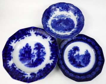 Set of Three Vignette Flow Blue