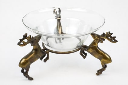Brass Reindeer Centerpiece Bowl
