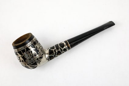 Sterling Overlay Tobacco Pipe with Warrior Motif