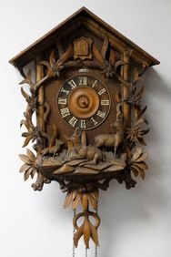 German Black Forest Oak Hunter Wall-Mounted Cuckoo Clock