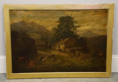 Village Oil Painting by Stephen Enoch Hogley (British 1842-1927)