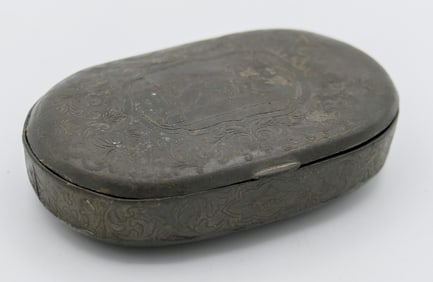 Antique Etched Pewter Snuff Box