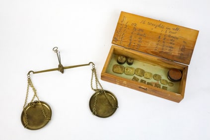 Antique Brass Traveling Balance Scale in Box