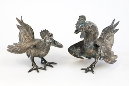 Set of Two Sterling Rooster Figurines