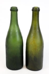 Two Antique Hand Blown Glass Wine Bottles