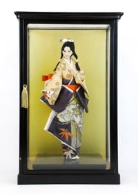 Japanese Ichimatsu Doll in Glass Box