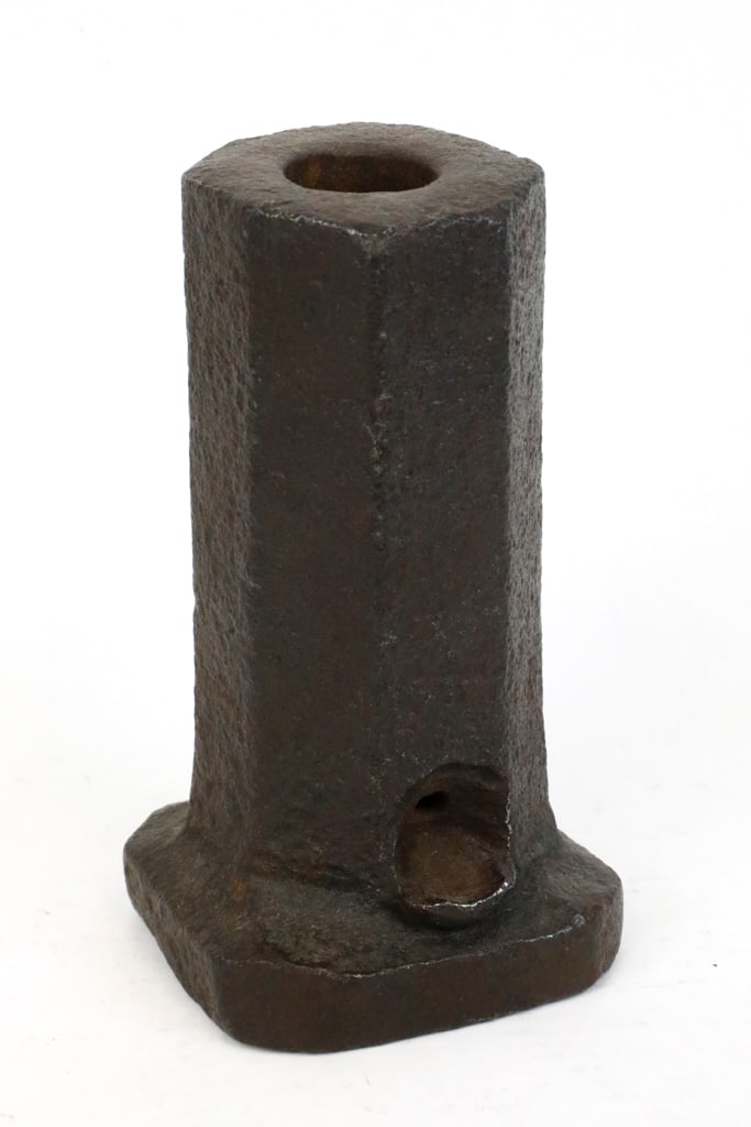 Cast Iron Thunder Mug Signal Cannon: Cast iron thunder mug signal cannon for ships to use in the 1800's to alert the port of arrivals, or other military messages. Lower exterior, has an opening for wick and packed with gun powder down th