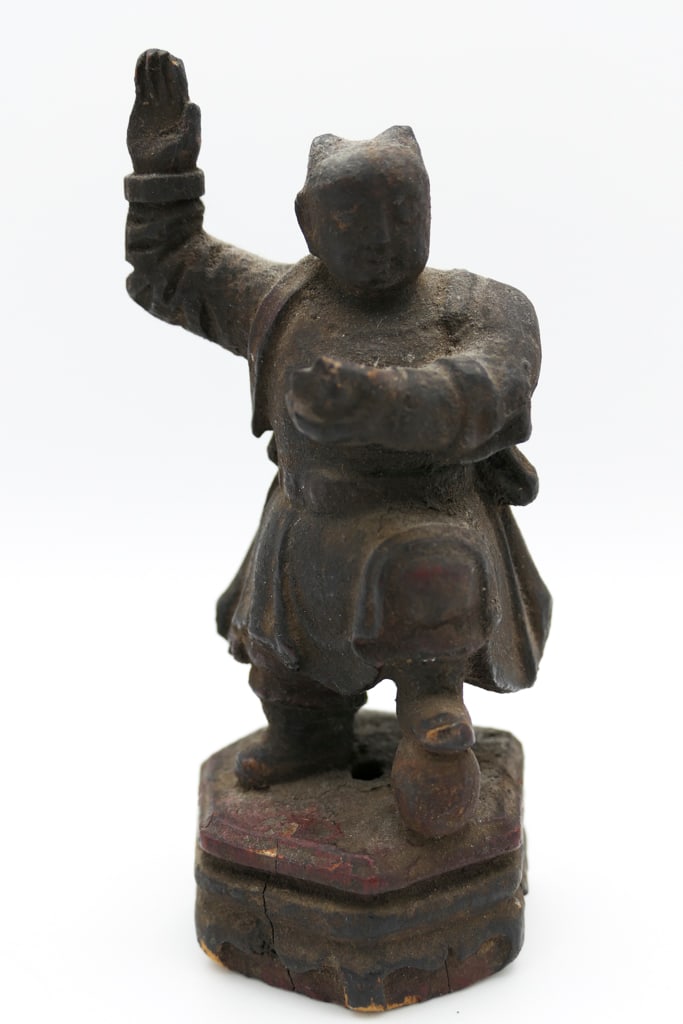 Hand Carved Antique Chinese Statue: Hand carved antique chinese statue. This figure has a hole in the back for prayers, blessings, and fortune. Size: 2"dia x 4.5"h