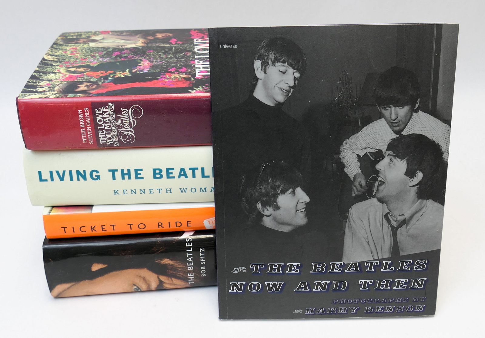 Five Beatles Documentary Books: Five books detailing in documentary style the history of The Beatles, including titles such as The Beatles: Now and Then, The Love You Make: An Insider's Story of The Beatles, Ticket To Ride: Inside