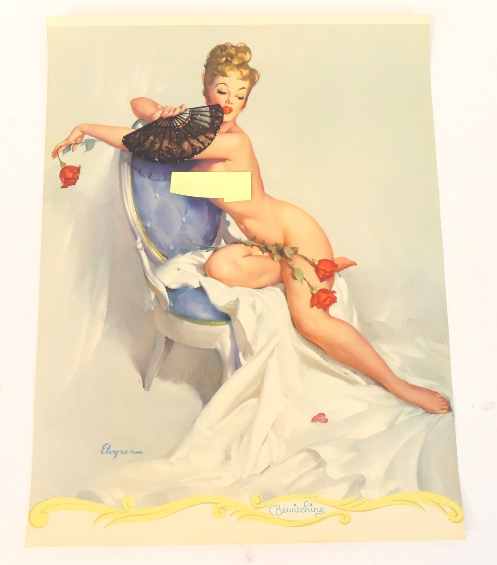 Pinup Illustration Print by gill Elvgren: Pinup illustration print by Gil Elvgren titled Bewitching. Artist signed in the plate in the lower left. Size: 11"w x 14.5"h