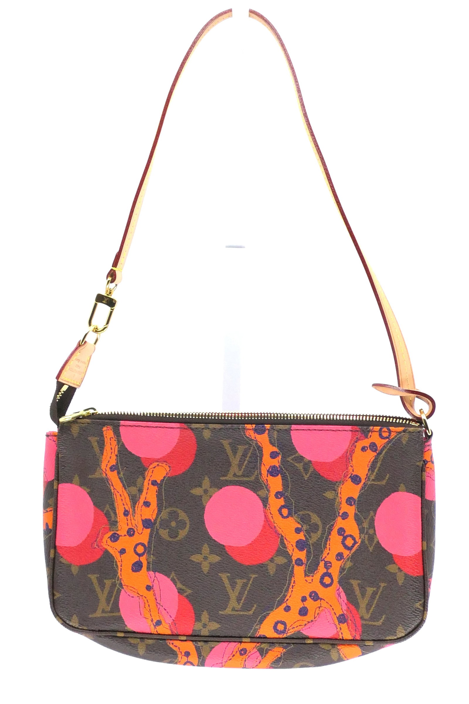 Louis Vuitton Pochette Accessories Bag in Ramages and Monogram Canvas: Louis Vuitton Pochette Accessories bag in Ramages and classic monogram canvas with vachetta leather trim, gold tone hardware and fabric interior, 2015. Serial #CA1105. Excellent condition. Size: 9"w x