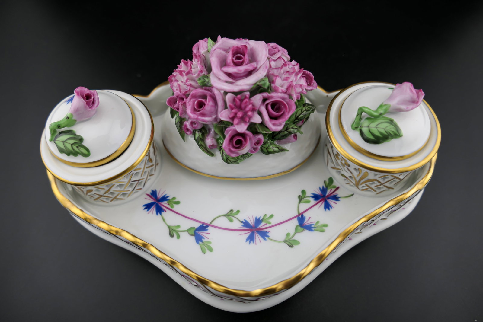 Herend Pink Rose Inkwell Set (1 of 6)