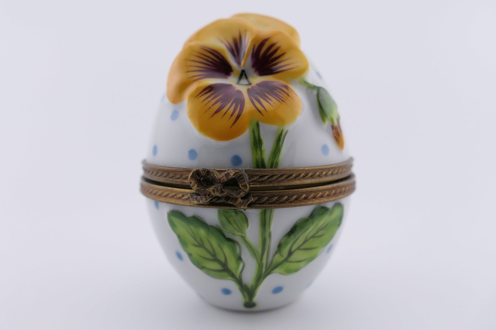 Limoges Porcelain Pansy Egg Trinket Box (1 of 4)