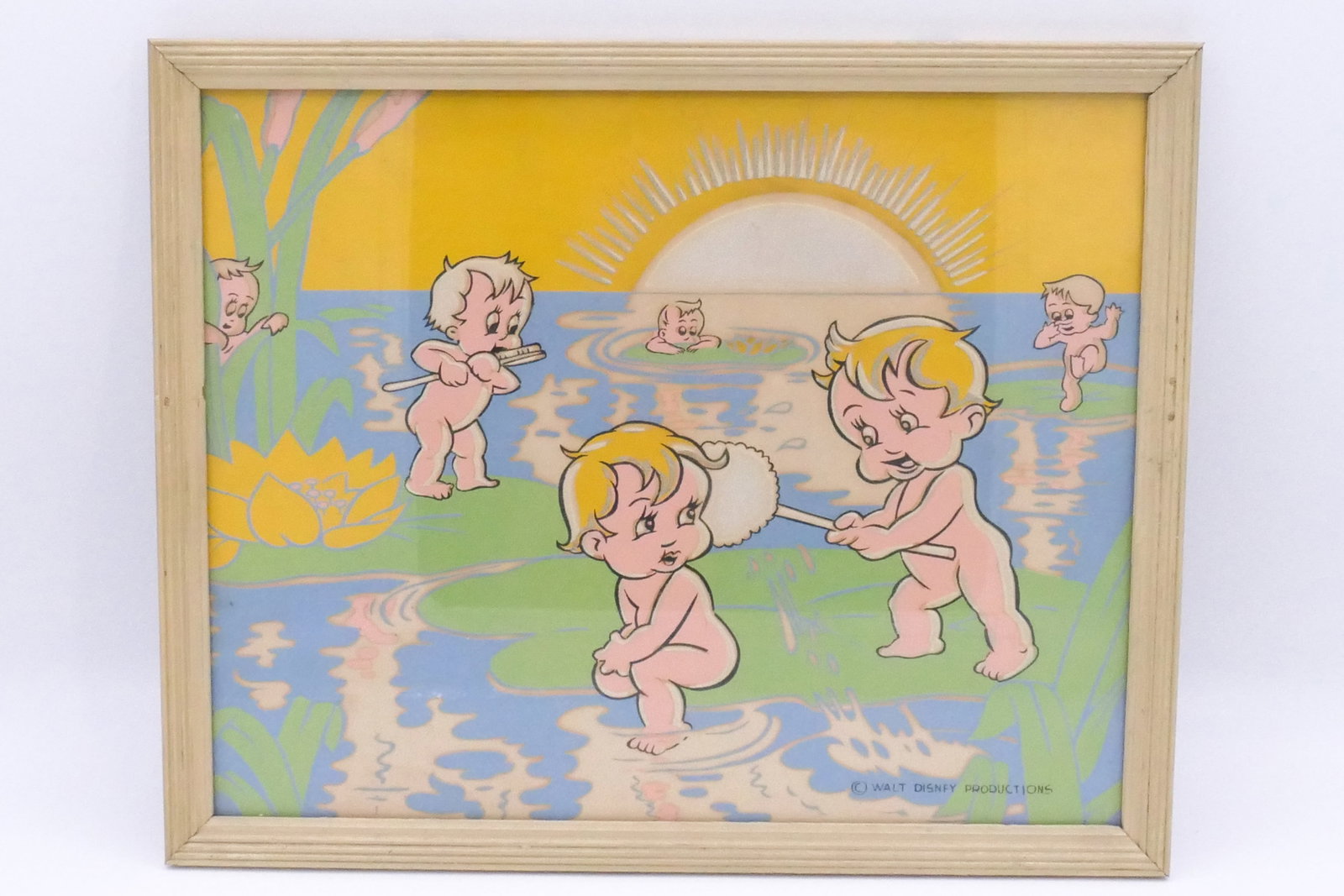 Framed Walt Disney Water Babies Print: 1940's framed Walt Disney Water Babies print. Frame shows some wear. Size: 11"w x 9"h