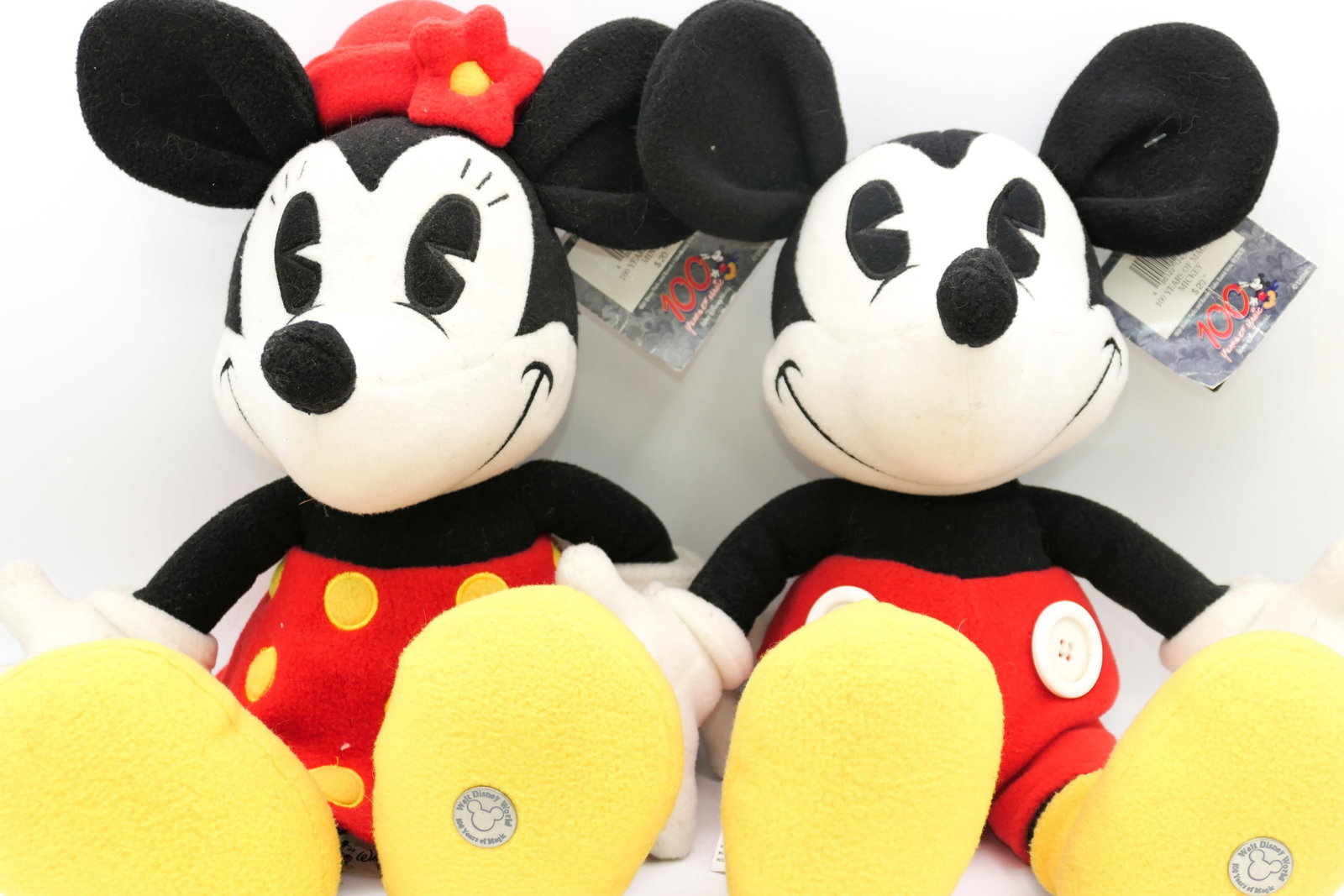 Disney 100 Years of Magic Plush Toys: Disney 100 Years of Magic Mickey and Minnie Plush toys commemorating the 100 Years of Magic celebration which took place in Walt Disney World from 2001-2003 celebrating what would have been Walt's