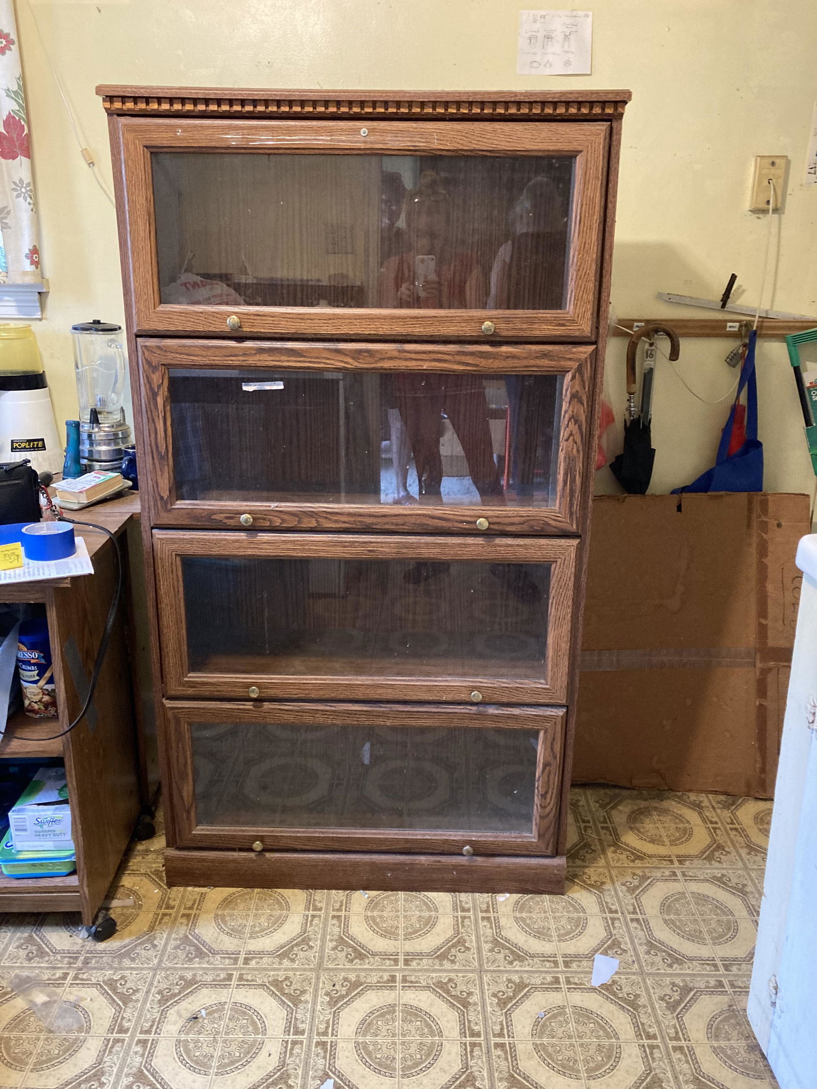1990s Glass Windowed Front Bookcase w/ 4 Shelves (1 of 2)