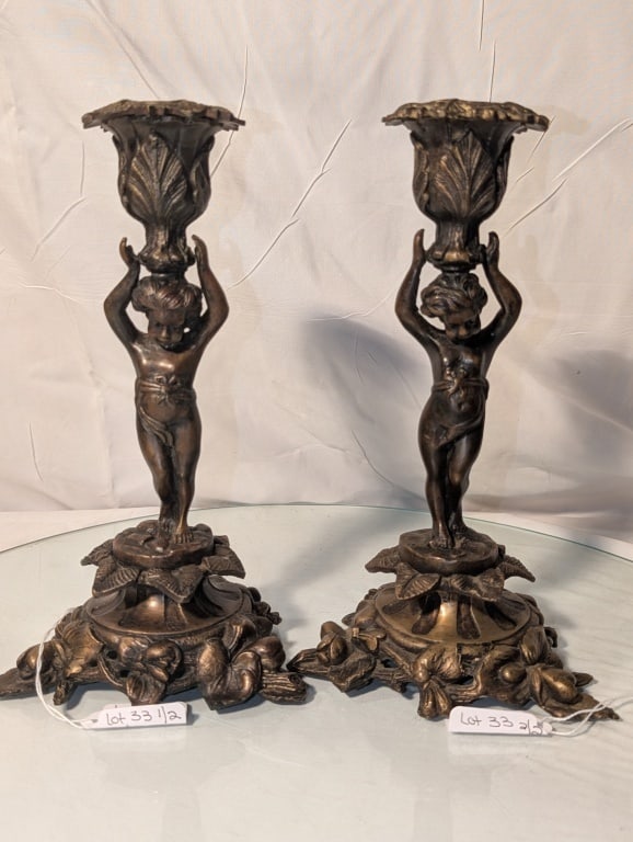 Cherub Candlestick Holders (Pair) - Cast Brass (1 of 19)