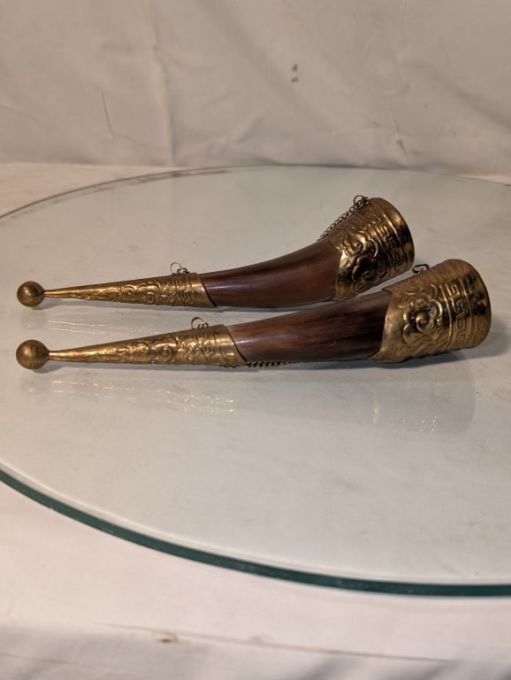 Drinking Horns (Pair) - Antler / Brass - 5