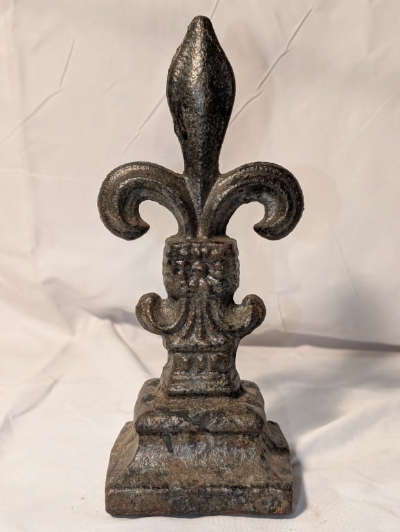 Fleur De Lis Newel Topper - CI: Fleur De Lis Newel Topper or Door Stop - Cast Iron Nice design work. Nicely patinated. 9" x 4" x 3 1/2"