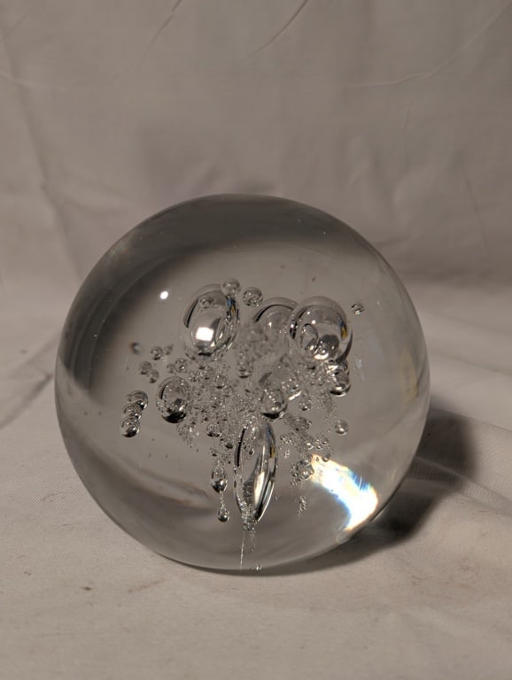 Clear Crystal Paperweight w/ Silver Bubbles (1 of 5)