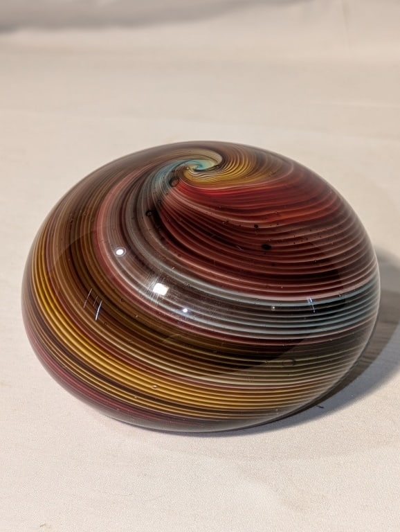 Rainbow Paperweight - Design Gallery Heirloom: Rainbow Paperweight - Design Gallery Heirloom Collection. "Collection Around the World:. Rainbow colors in spiral design. Meas. 3 1/2" x 13around. Label on bottom.