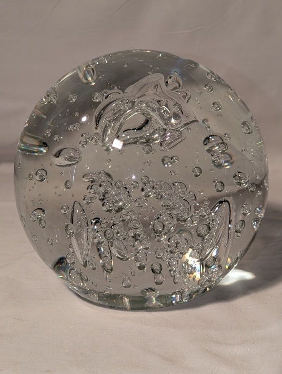 Clear Crystal Paperweight w/ Silver Bubbles (1 of 5)