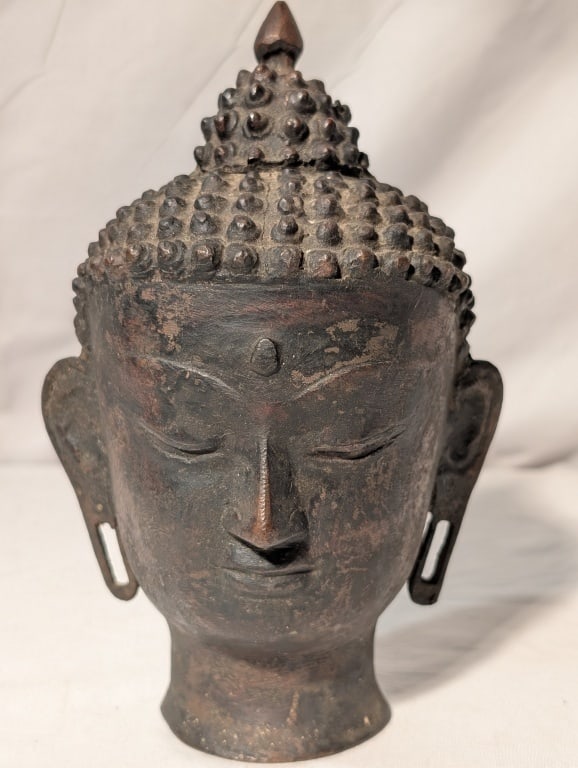 Antique Buddha Head Bust - Bronze Statue (1 of 13)