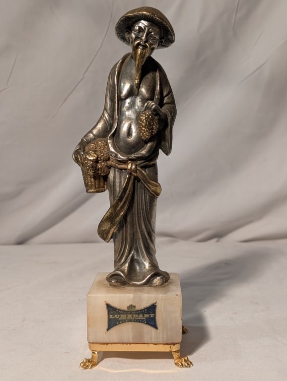 East Asian Fisherman - Brass Gilt Lumedart: East Asian Fisherman - Brass Gilt Accents on Marble base w/ brass feet. Lumedart, made in Belgium, Gold plated, genuine artistic handwork. Label on front of base. Nicely patinated. White