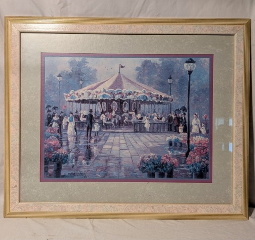 Pink Top Carousel Litho - Betty Herbert-Felder: Pink Top Carousel Framed Lithograph - Betty Herbert-Felder. Based on the original painting from 1991. Retired Home Interiors. Meas 18 1/2"h x 22 1/2"w x 1/2"d