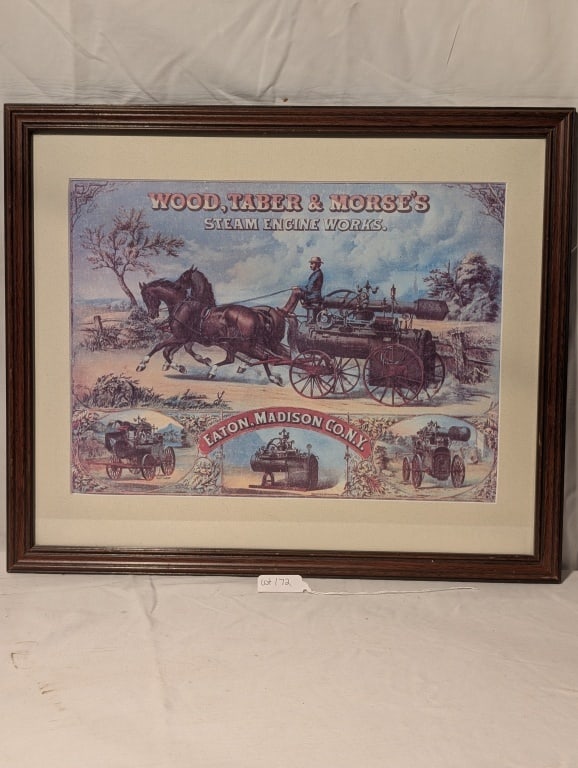 Wood, Taber & Morse's Steam Engine Works Litho: Wood, Taber & Morse's Steam Engine Works Advertising Lithograph - Reproduction. Based on the original c1880. Eaton, Madison Co. NY. Depicts various steam engines. Very nice detail and