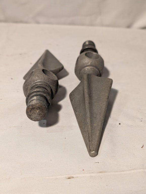 Finial for Newel / Fence Post - Cast Alum.: Finial for Newel / Fence Post - Cast Aluminum. Dart design w/ sphere at top. Shows minor wear due to age. Meas. 8 1/2"h x 2 1/4"w.