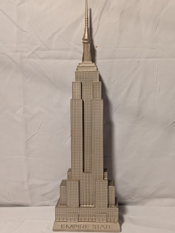 Empire State Building Statue - Colbar Art: Empire State Building Statue - Colbar Art. Metal, silvertone. Nice detail. Meas. 19 1/4"h x 3 1/4"w x 5 1/2"d