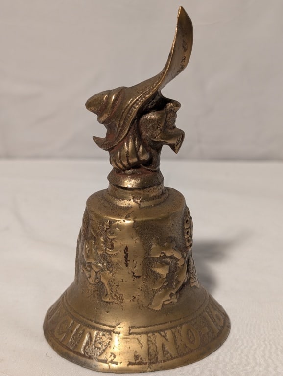 1669 Repro French Pirate Bell / Bottle Opener: 1669 Repro Hand Forged French Pirate Bell / Bottle Opener. Fecit Anno. Bottle opener (under chins) Nice detail. Show some wear. Very nice detail. Meas. 5 3/4'h x 3 1/2"r.