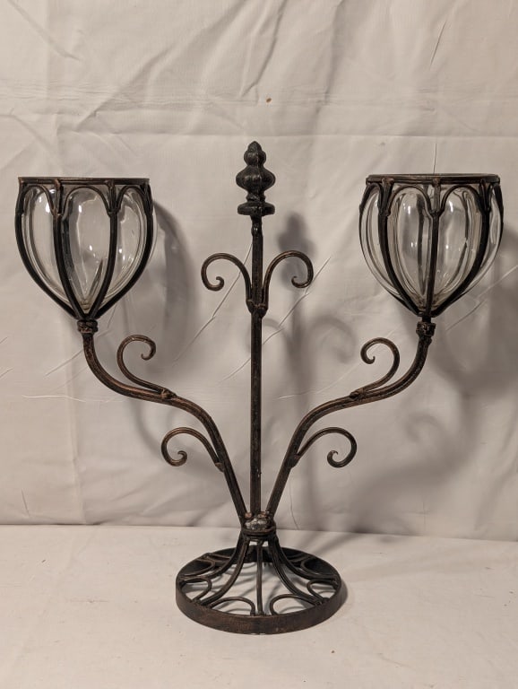 Wrought Iron Candelabra w/ Blown Glass Inserts (1 of 6)